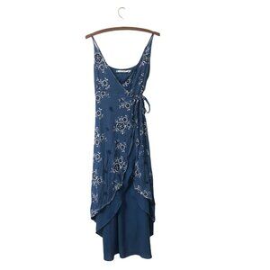 Chelsea and Violet Blue White Embroidered Genuine Wrap Dress Maxi Hi Lo XS